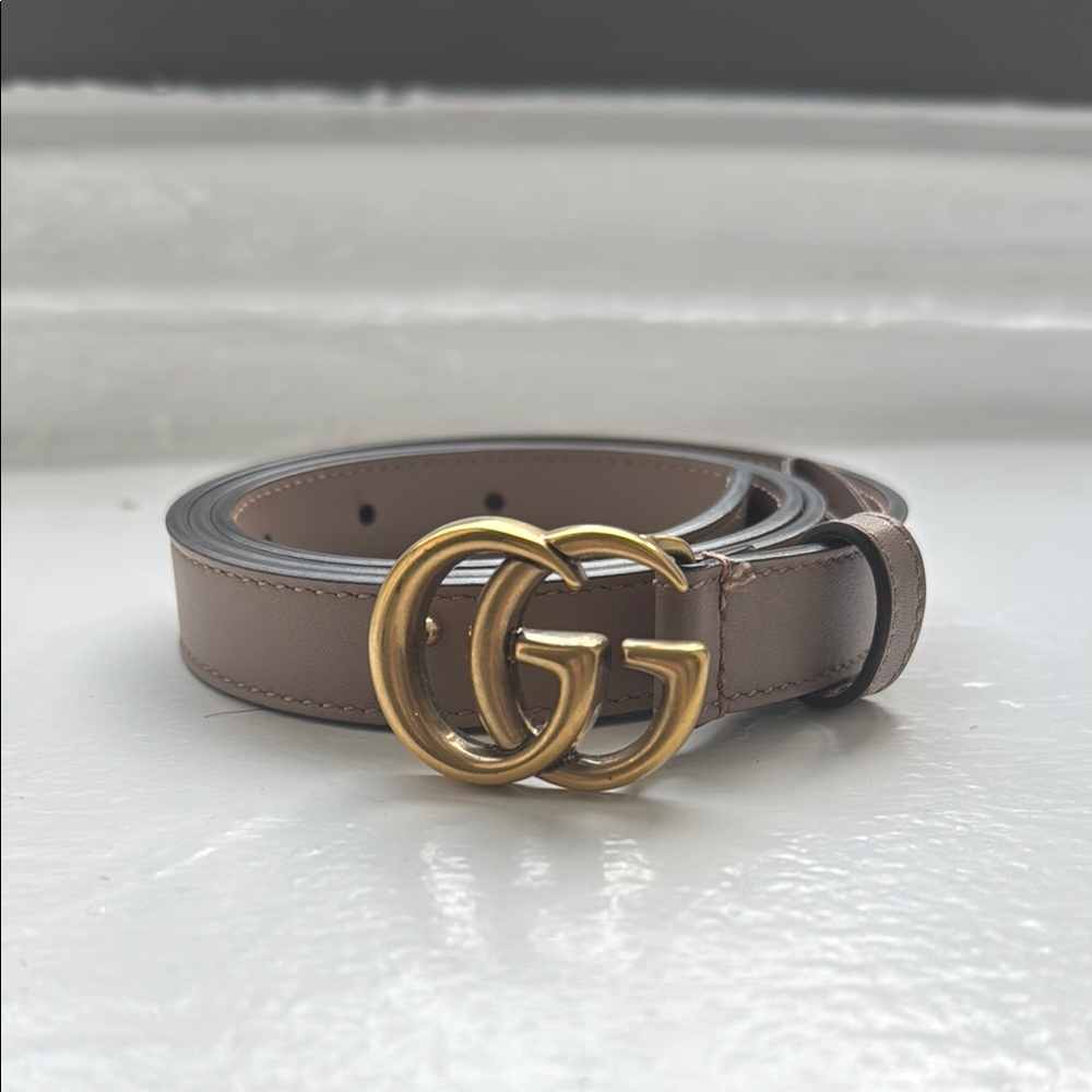 Gucci Tan Leather Belt with Gold Buckle